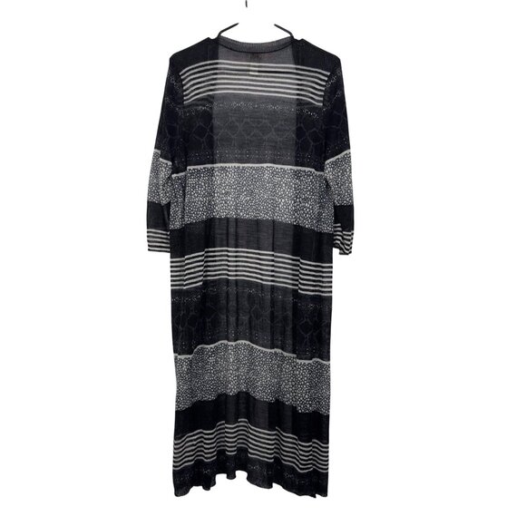 Chicos Women Long Open Front Duster Cardigan Sweater Size 2 Black&White Striped - Picture 12 of 12